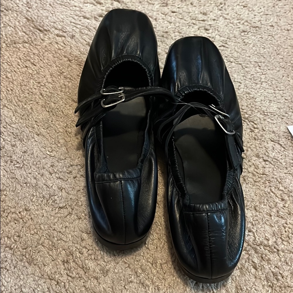 Free People Gemini  Black Leather ballet Flats with Buckle size 7.5